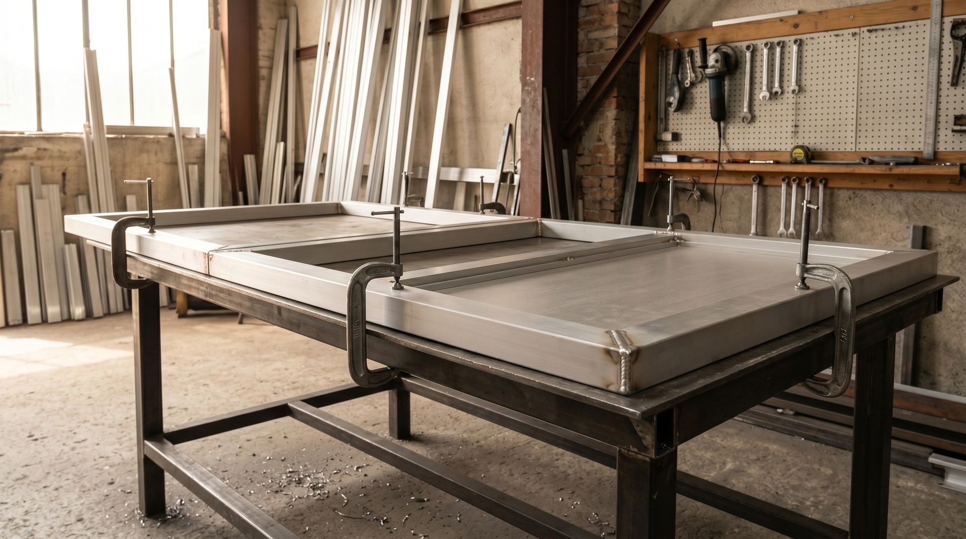 Portail aluminium en fabrication dans l'atelier Prometal à Vic-la-Gardiole